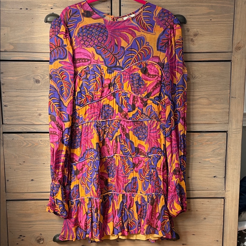 EUC FARM Rio fruit dream pleated long sleeve dress sz L - Picture 2 of 10